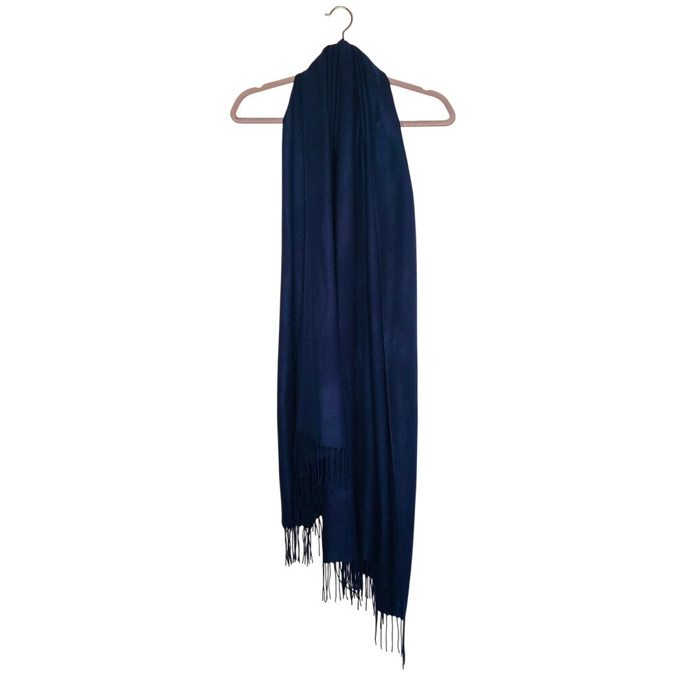 Nordstrom Wool & Cashmere Oversized Rectangle Fringe Blanket Scarf Navy Blue